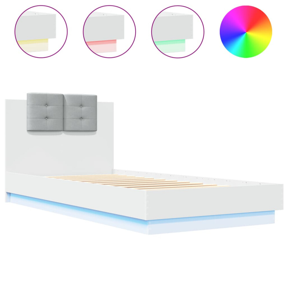 vidaXL Bed Frame with Headboard and LED Lights Home Bed Base White 90x200 cm