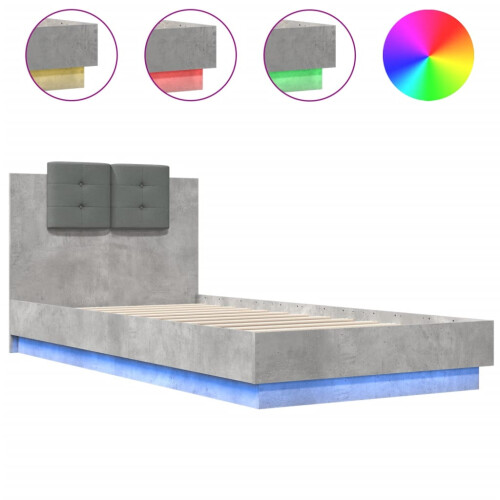 VidaXL vidaXL Bed Frame with Headboard and LED Lights Bed Concrete Grey 100x200 cm 1
