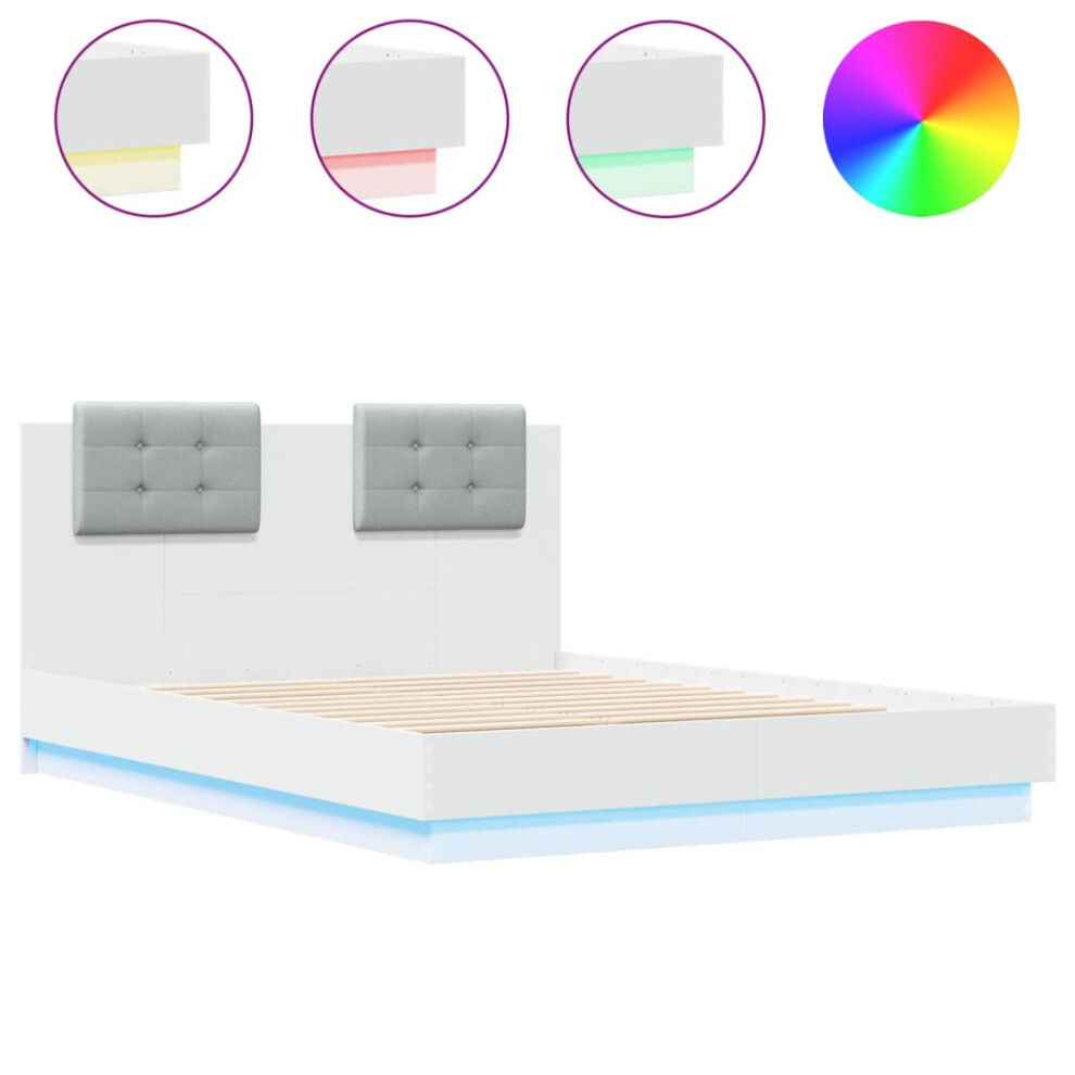 vidaXL Bed Frame with Headboard and LED Lights Home Bed Base White 140x190 cm