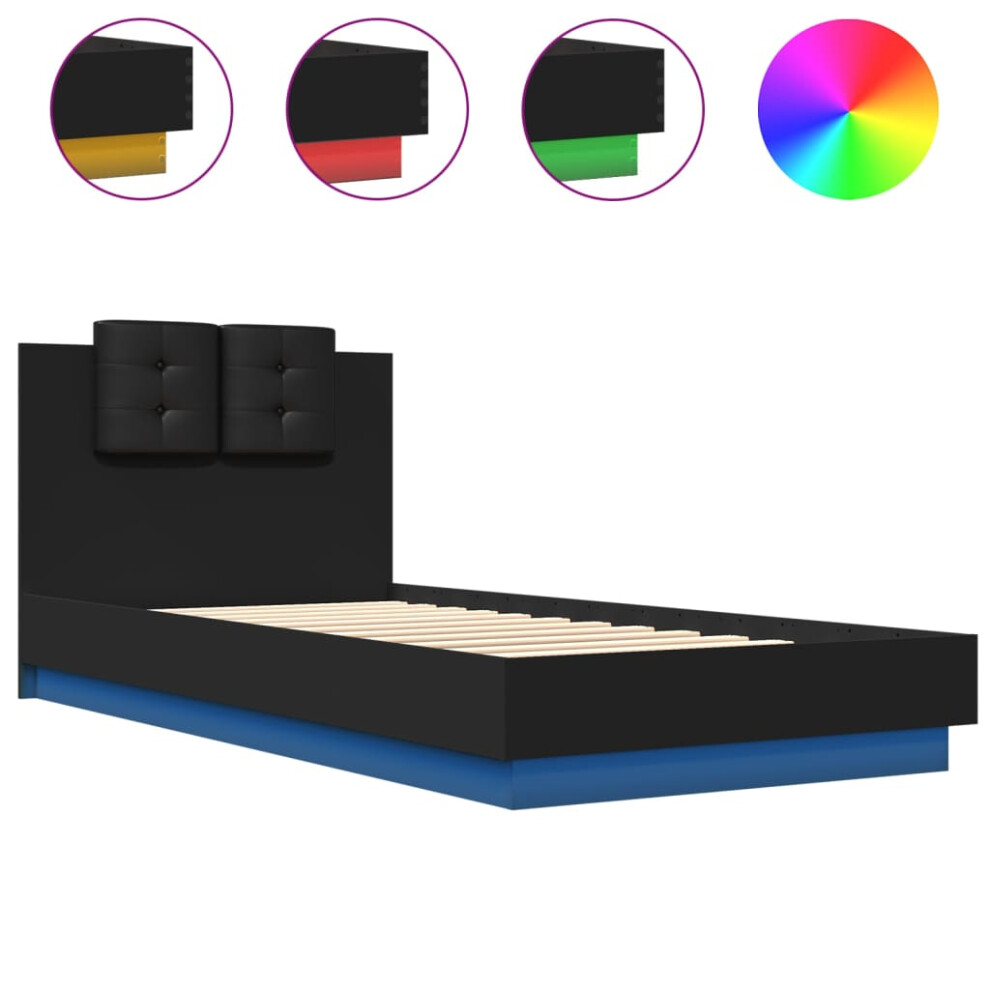 vidaXL Bed Frame with Headboard and LED Lights Home Bed Base Black 100x200 cm