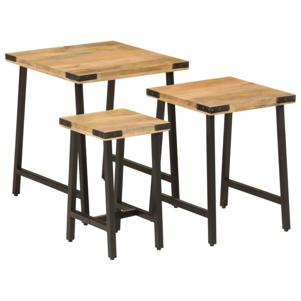 vidaXL Nesting Coffee Tables Nesting Table 3 pcs Solid Wood Mango and Iron