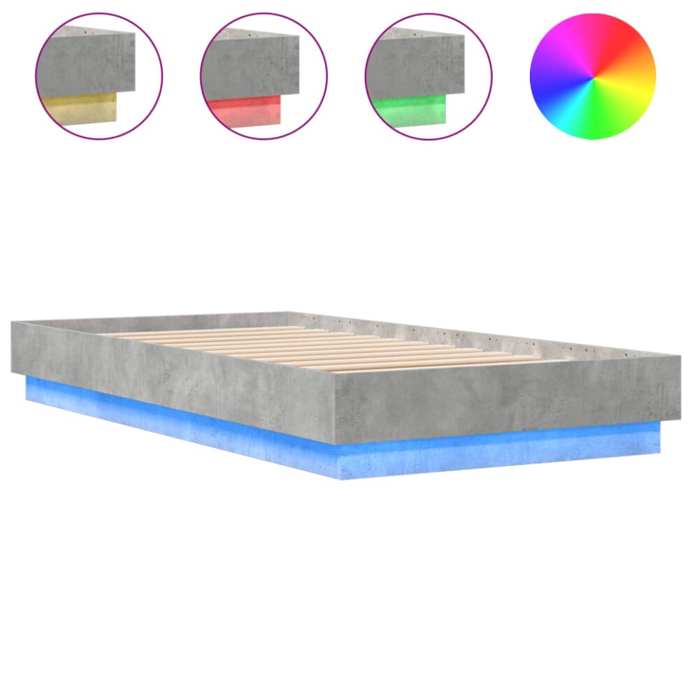 Vidaxl Bed Frame With Led Lights Bed Concrete Grey 75X190 Cm Small Single