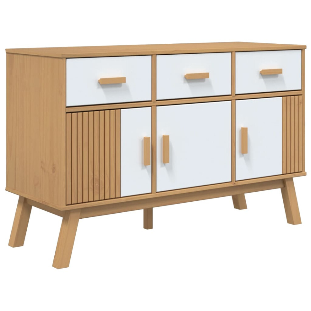 vidaXL Sideboard Cupboard Highboard Cabinet White and Brown Solid Wood Pine