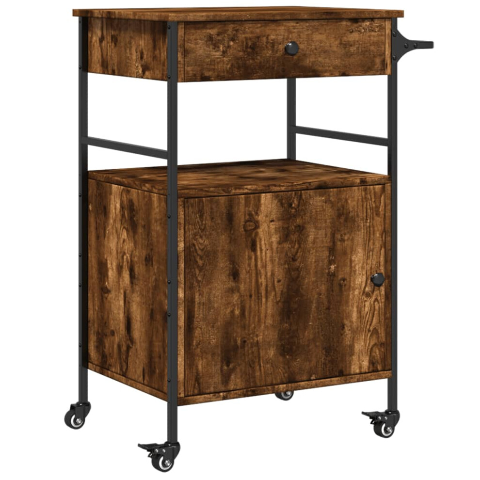 vidaXL Kitchen Trolley Rolling Cart Storage Cart Smoked Oak Engineered Wood