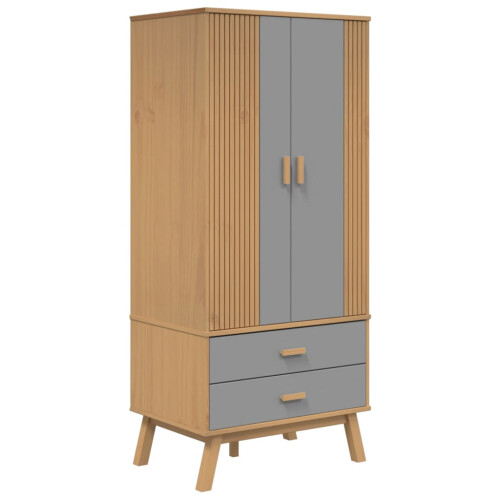 VidaXL vidaXL Wardrobe Closet Clothes Storage Cabinet Grey and Brown Solid Wood Pine 1