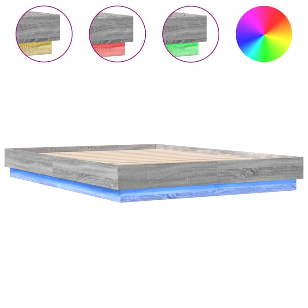 vidaXL Bed Frame with LED Lights Home Bed Base Bedstead Grey Sonoma 120x200 cm