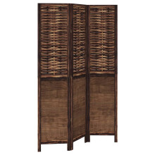vidaXL Room Divider 3 Panels Privacy Screen Dark Brown Solid Wood Paulownia