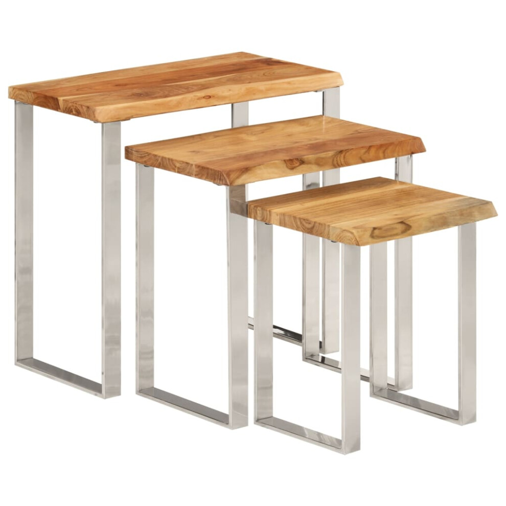 Vidaxl Nesting Tables With Live Edge Coffee Table 3 Pcs Solid Wood Acacia Brown