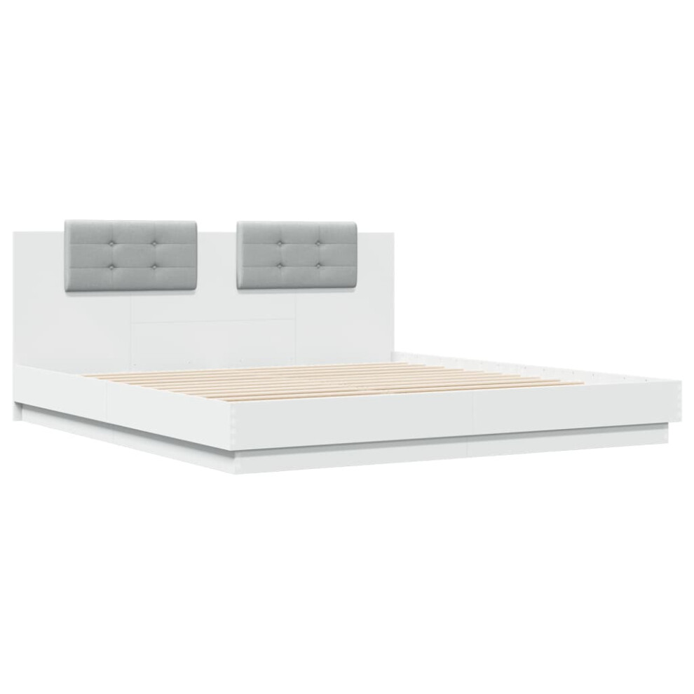 vidaXL Bed Frame with Headboard Home Bed Base White 200x200cm Engineered Wood