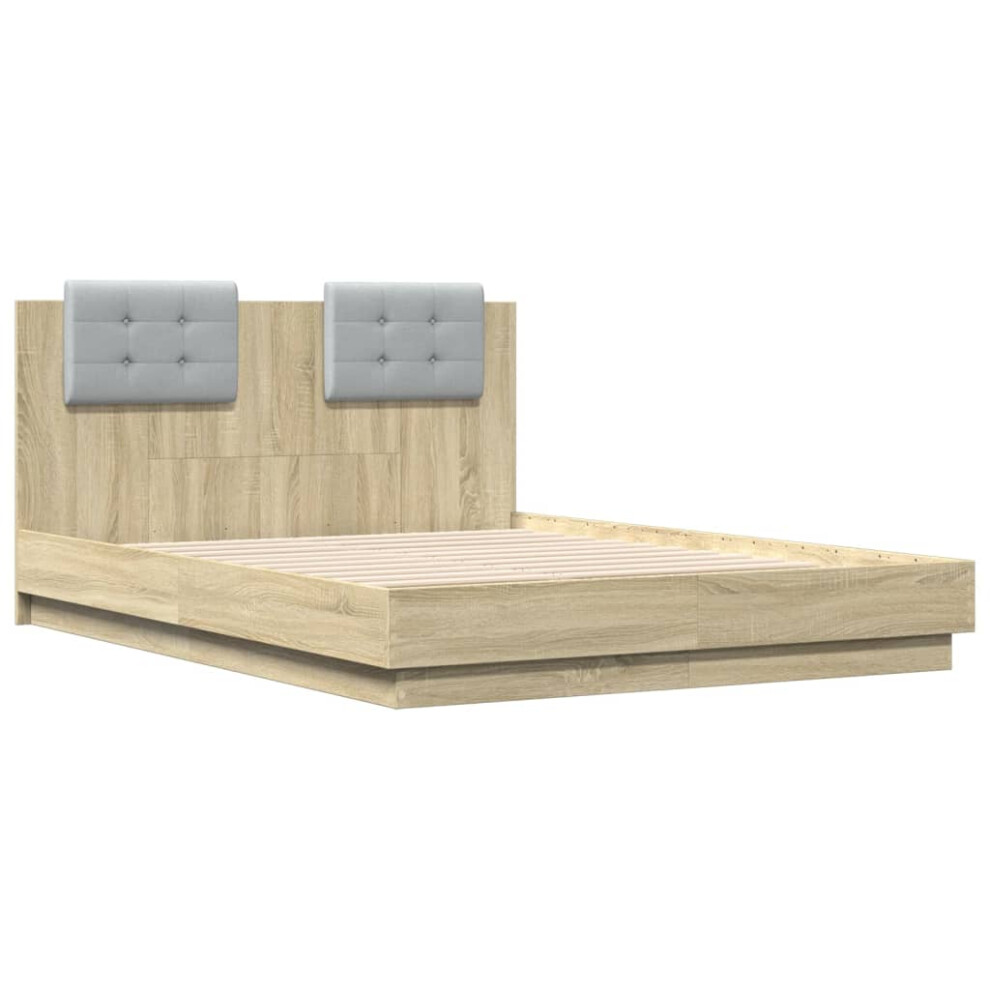 Vidaxl Bed Frame With Headboard Sonoma Oak 135X190 Cm Double Engineered Wood