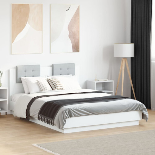 VidaXL vidaXL Bed Frame with Headboard Bed White 135x190 cm Double Engineered Wood 2