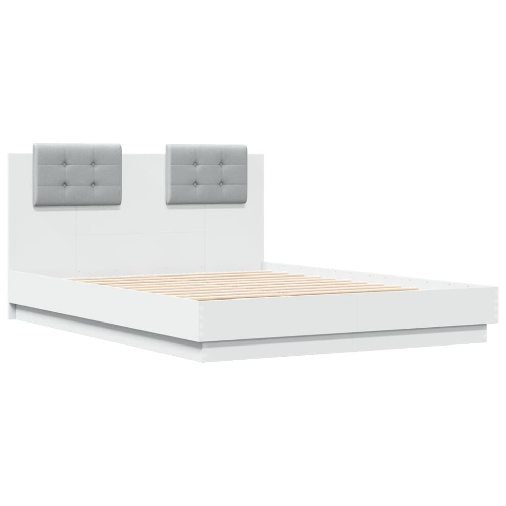 vidaXL Bed Frame with Headboard Bed White 135x190 cm Double Engineered Wood