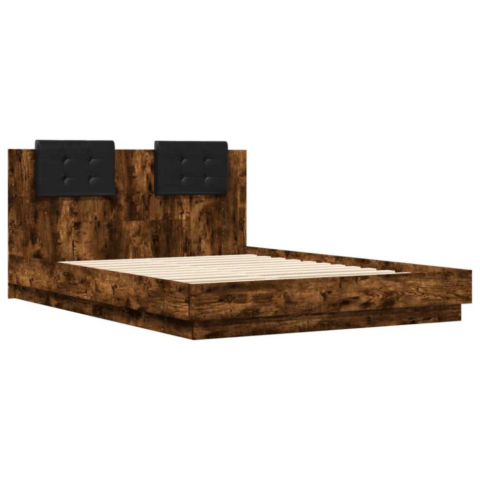 Vidaxl Bed Frame With Headboard Bed Smoked Oak 140X200 Cm Engineered Wood