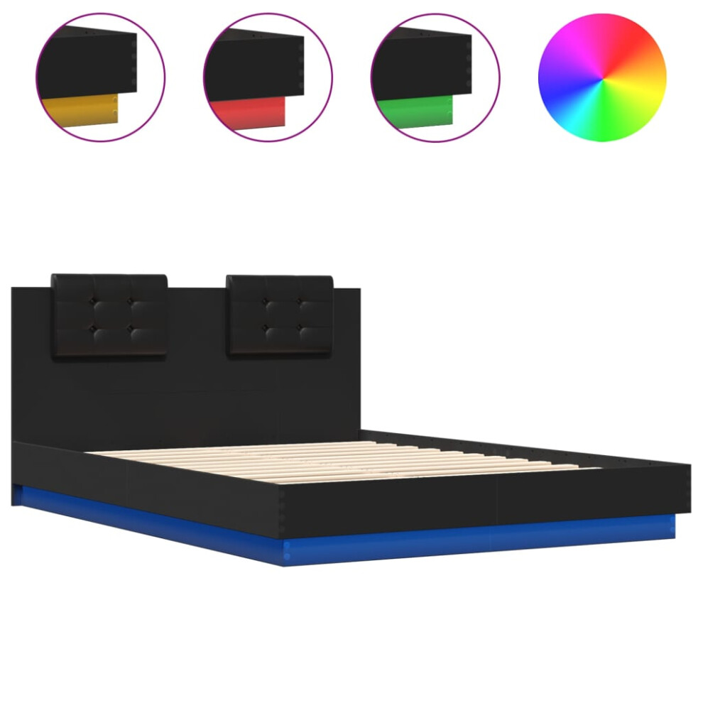 vidaXL Bed Frame with Headboard and LED Lights Black 150x200 cm King Size