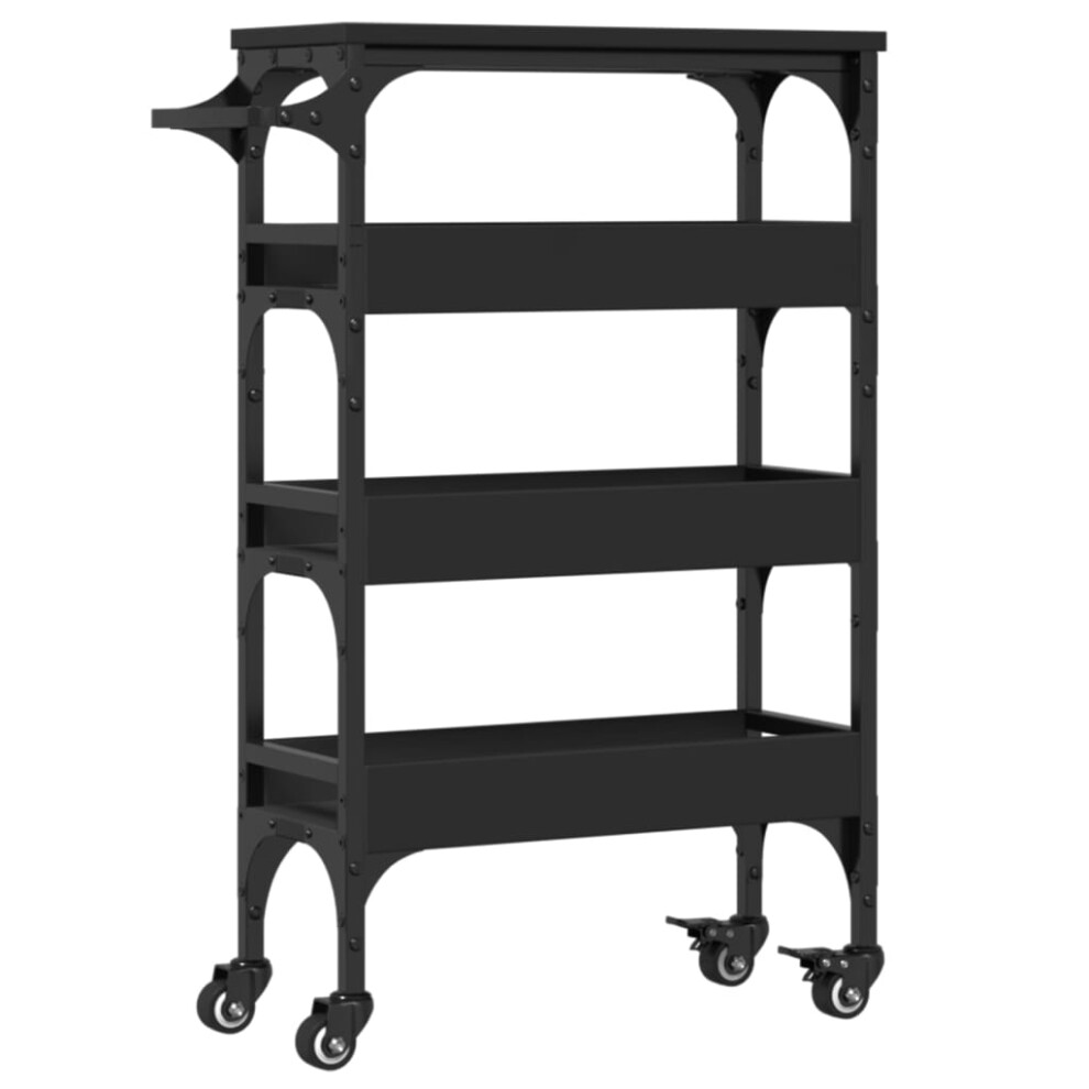 vidaXL Kitchen Trolley Rolling Cart Storage Cart Trolley Black Engineered Wood