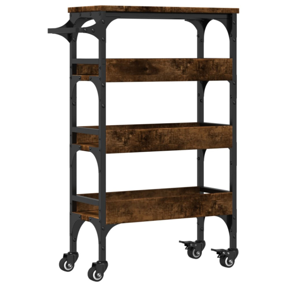 vidaXL Kitchen Trolley Rolling Cart Storage Cart Smoked Oak Engineered Wood