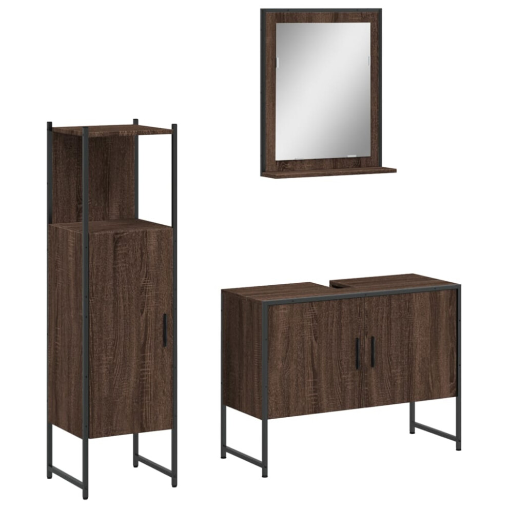 vidaXL Bathroom Cabinet Set 3 Piece Sink Cabinet Brown Oak Engineered Wood