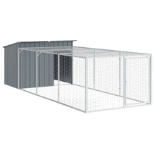 vidaXL Dog House with Run Dog Kennel Dog Crate Anthracite Galvanised Steel