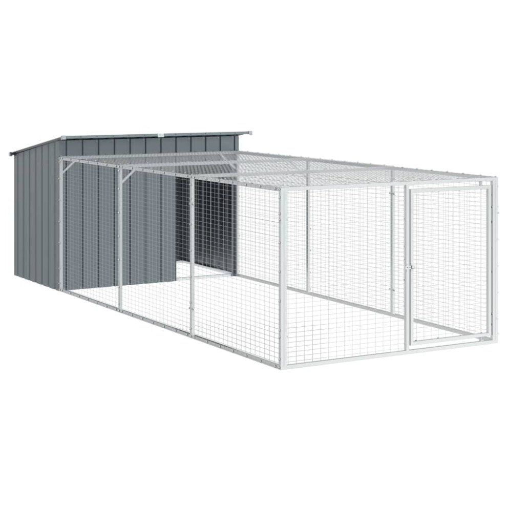 vidaXL Dog House With Run Dog Kennel Dog Crate Anthracite Galvanised Steel