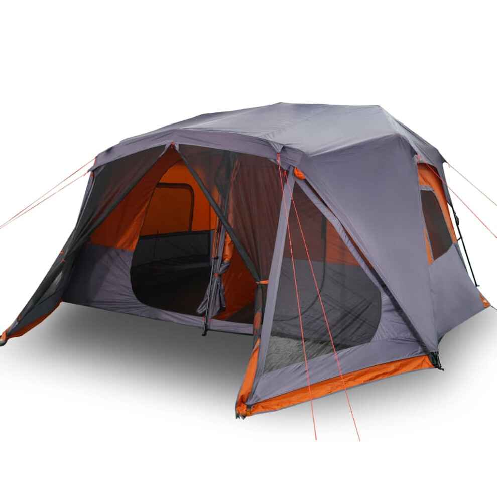 vidaXL Family Tent 10-Person Dome Tent Grey & Orange Quick Release Waterproof