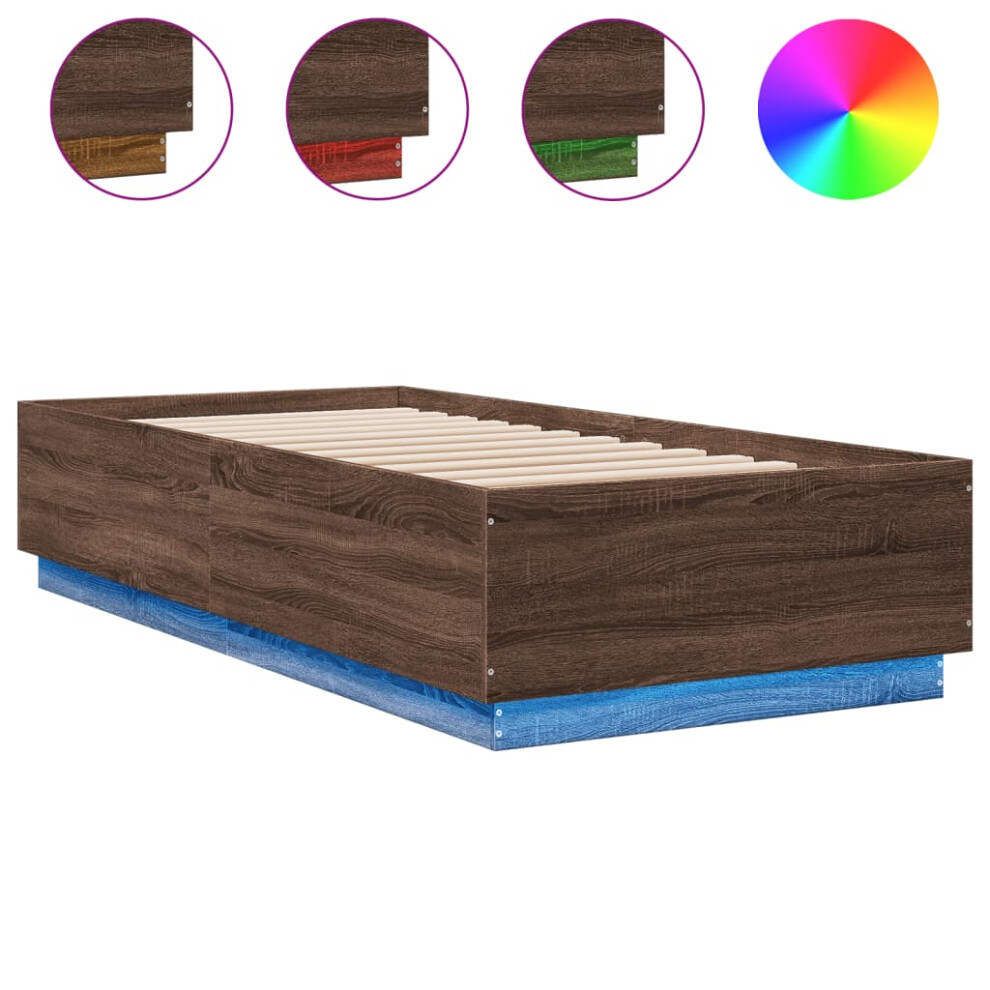 vidaXL Bed Frame with LED Lights Bed Brown Oak 100x200 cm Engineered Wood