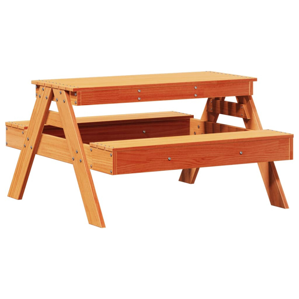 vidaXL Picnic Table for Kids Sand Box Play Table Wax Brown Solid Wood Pine