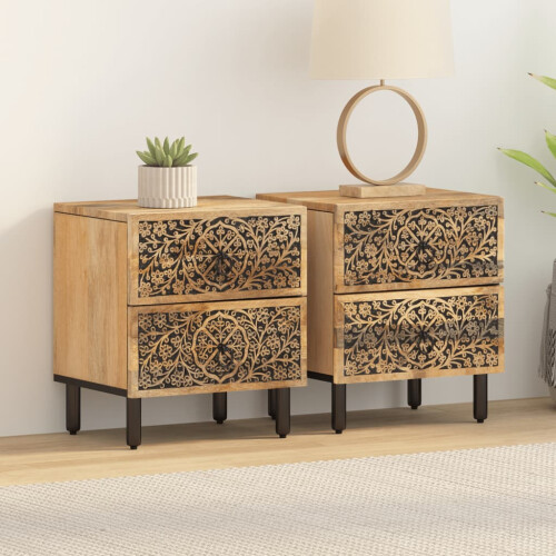 VidaXL vidaXL Bedside Cabinets Nightstand End Table Bed Table 2 pcs Solid Wood Mango 2