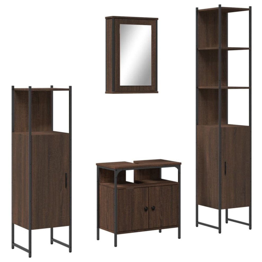 vidaXL Bathroom Furniture Set 4 Piece Sink Cabinet Brown Oak Engineered Wood