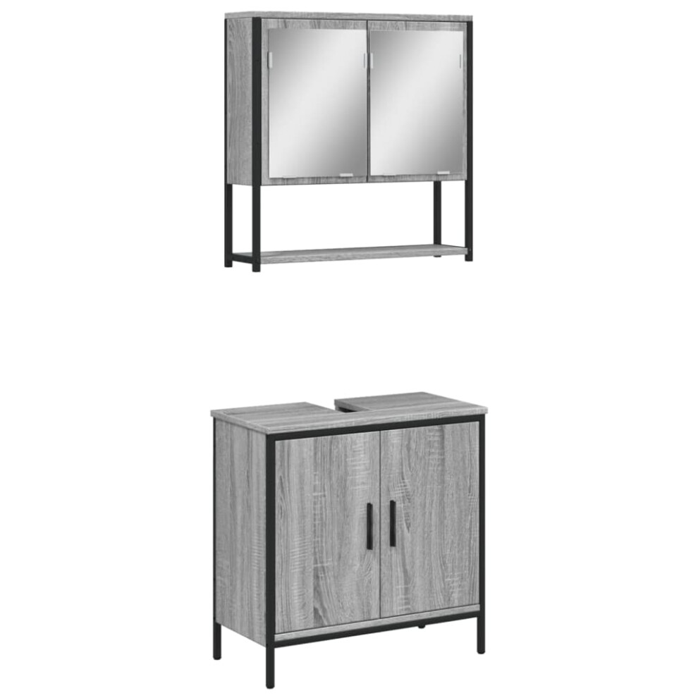 vidaXL Bathroom Furniture Set 2 Piece Sink Cabinet Grey Sonoma Engineered Wood