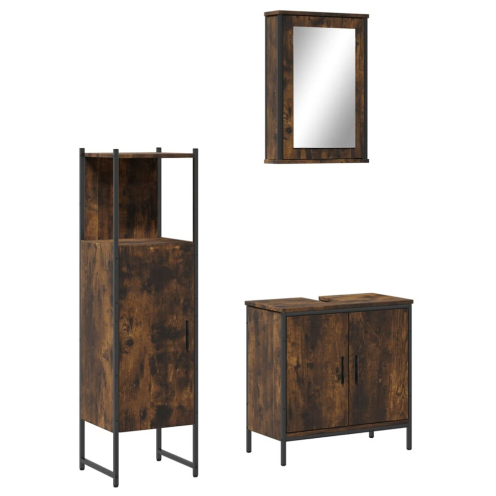 Vidaxl Bathroom Furniture Set 3 Piece Sink Cabinet Smoked Oak Engineered Wood