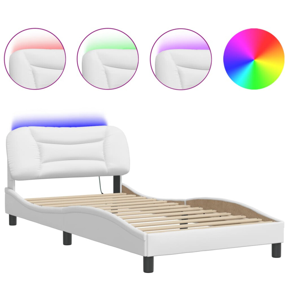 vidaXL Bed Frame with LED Lights Home Bed Base White 100x200 cm Faux Leather