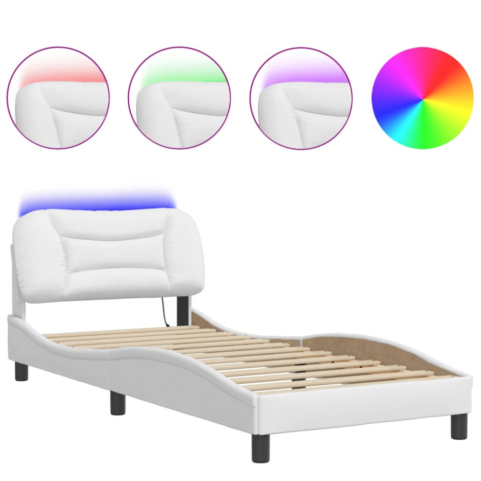 vidaXL Bed Frame with LED Lights Bed Base White 90x190 cm Single Faux Leather