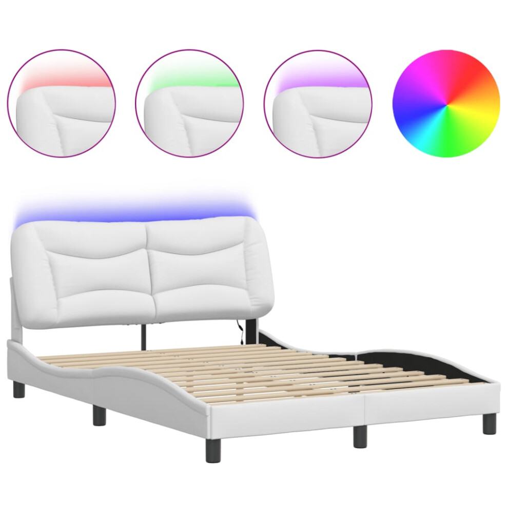 vidaXL Bed Frame with LED Lights Home Bed Base White 140x200 cm Faux Leather