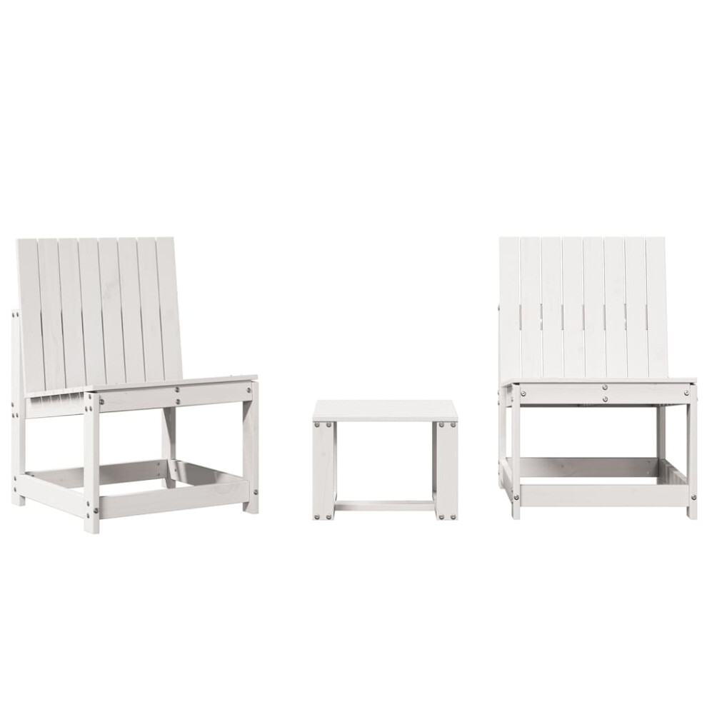 vidaXL Garden Lounge Set 3 Piece Outdoor Table And Chair White Solid Wood Pine