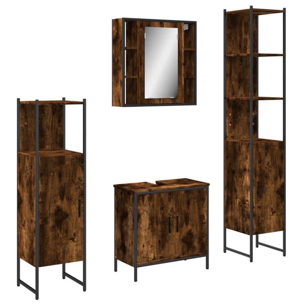 VIDAXL Bathroom Cabinet Set - Engineered Wood - Brown - 4 Piece - Image 2