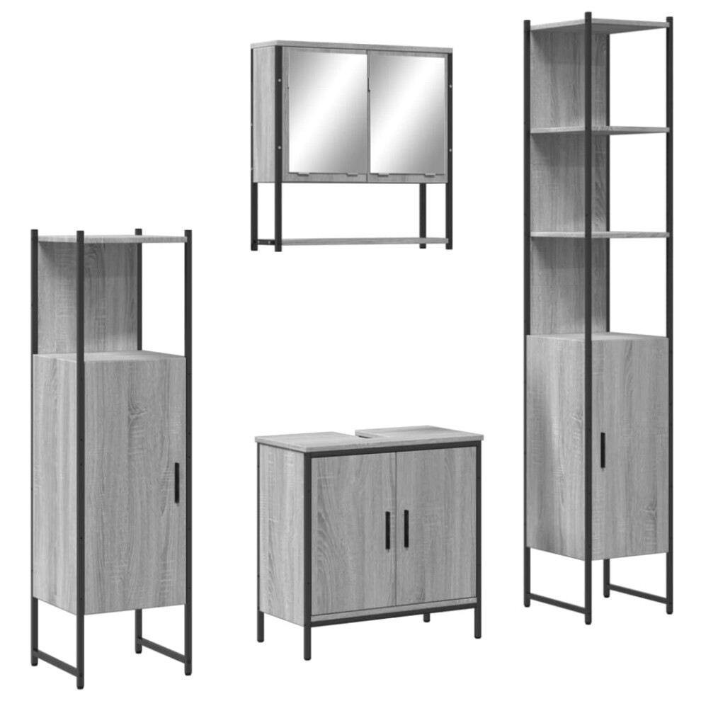 vidaXL Bathroom Furniture Set 4 Piece Sink Cabinet Grey Sonoma Engineered Wood