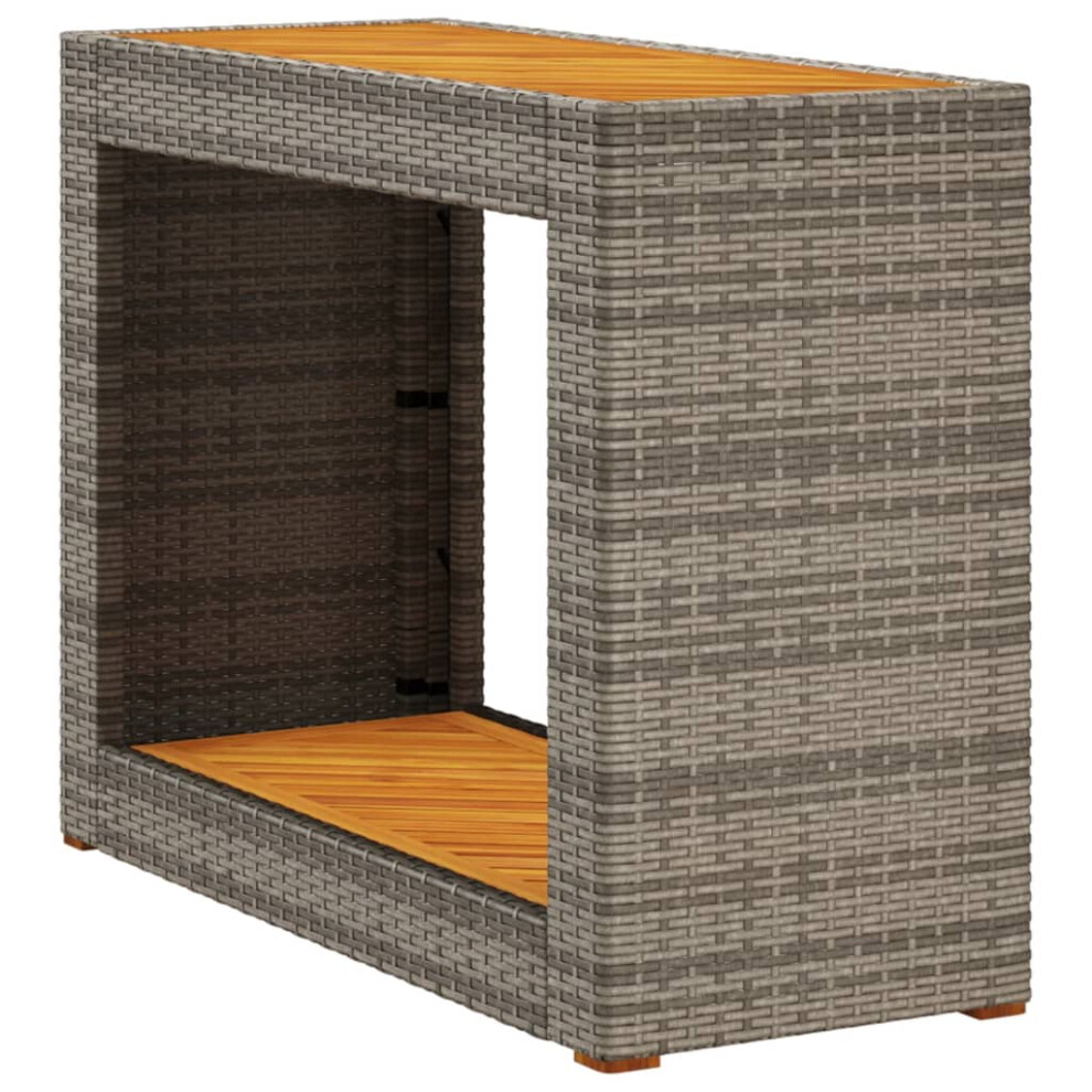 vidaXL Garden Side Table with Wooden Top Patio Dining Table Grey Poly Rattan