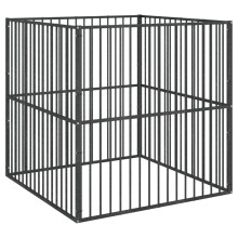 vidaXL Dog Playpen 4 Panel Dog Kennel Pet Dog Crate Black Galvanised Steel