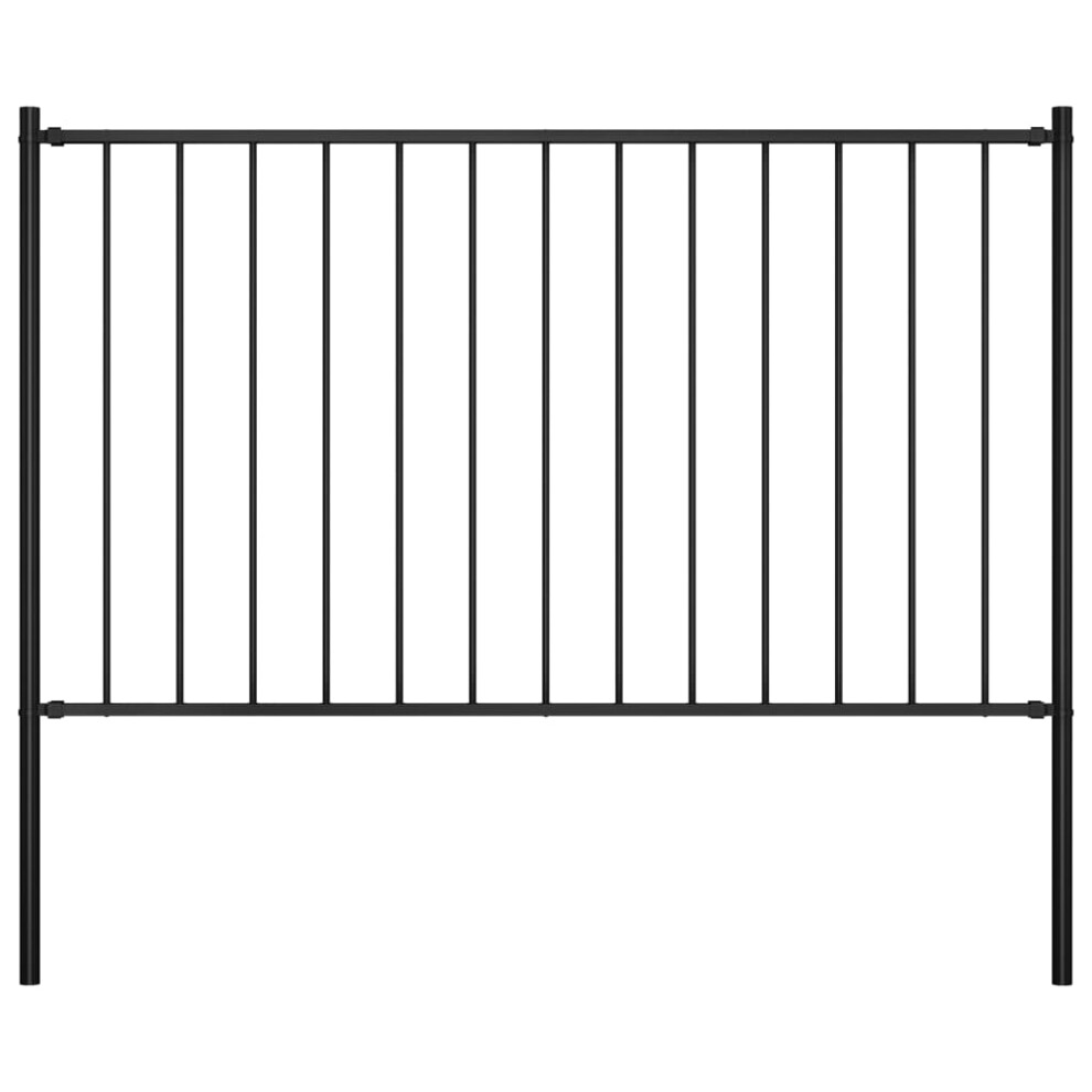 vidaXL Fence Panel with Posts Powder-coated Steel 1.7x1.25m Black Barrier