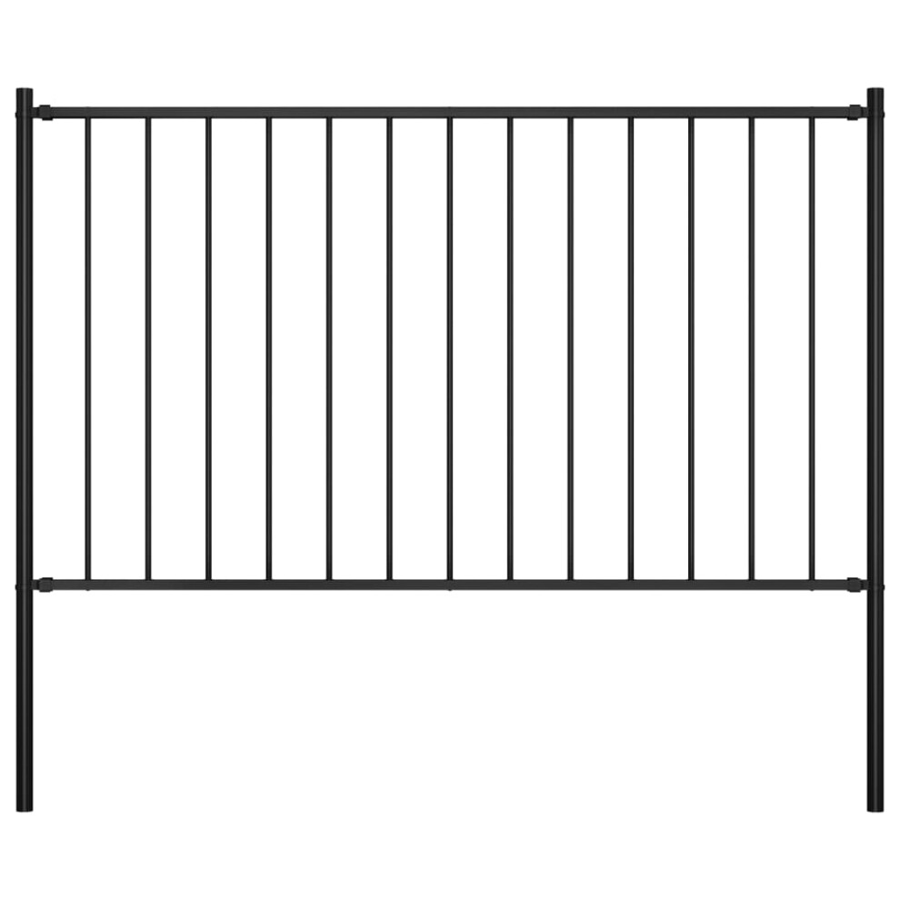 vidaXL Fence Panel With Posts Powder-coated Steel 1.7x1.25m Black Barrier