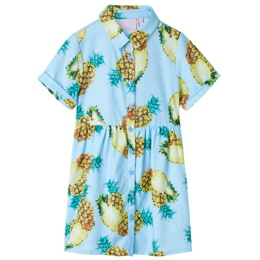 Kids' Dress Children's Short Sleeves Girls' Dress Pineapples Print Blue 140