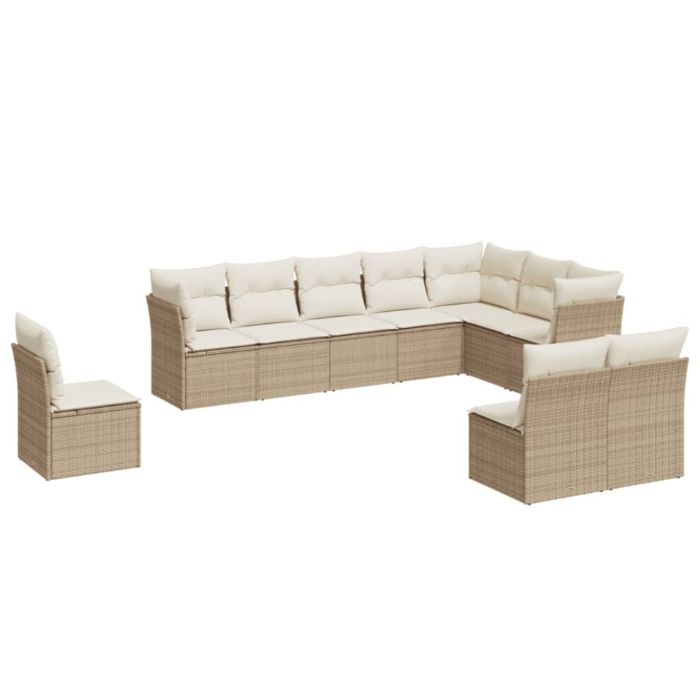 vidaXL Garden Sofa Set 10 Piece with Cushions Outdoor Sofa Beige Poly Rattan