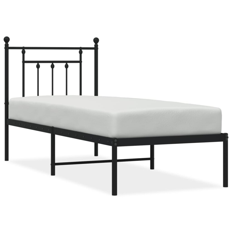 vidaXL Metal Bed Frame with Headboard Bed Base Black 75x190 cm Small Single