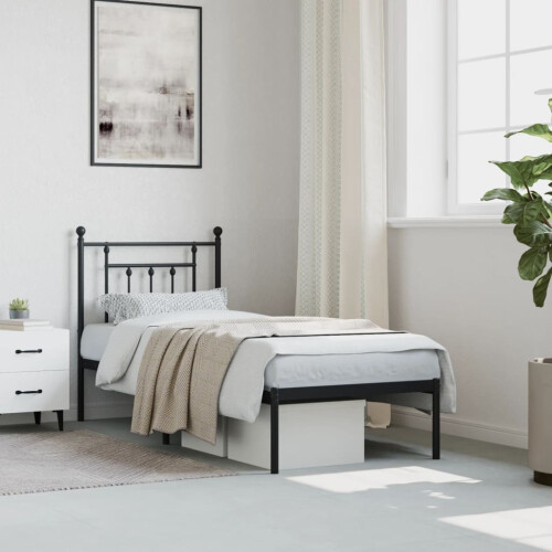 VidaXL vidaXL Metal Bed Frame with Headboard Bed Base Black 75x190 cm Small Single 2