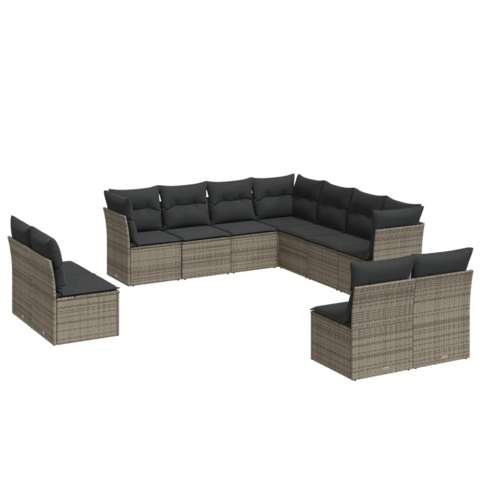 vidaXL Garden Sofa Set 11 Piece with Cushions Outdoor Sofa Grey Poly Rattan