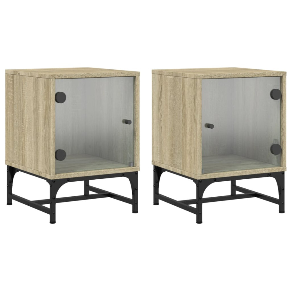 vidaXL Bedside Cabinets with Glass Doors Nightstand End Table 2 pcs Sonoma Oak