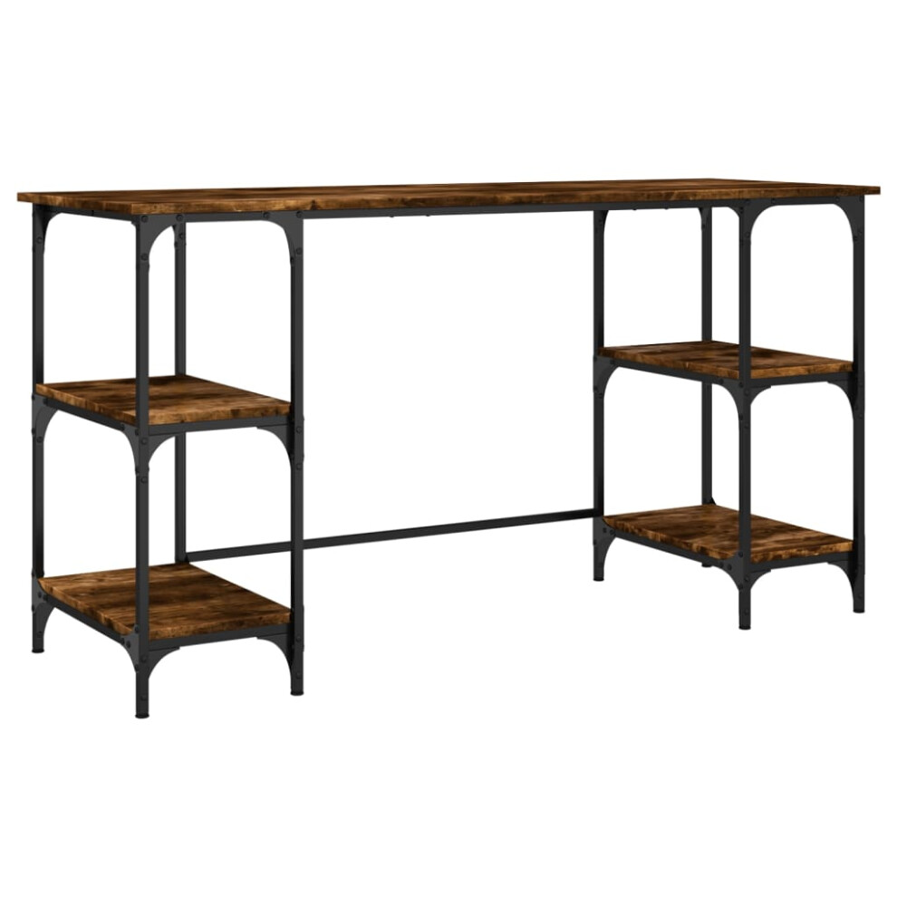 Vidaxl Desk Writing Desk Computer Desk Smoked Oak Metal And Engineered Wood