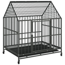 vidaXL Dog Cage with Wheels Dog Kennel Pet Dog Crate Black Galvanised Steel