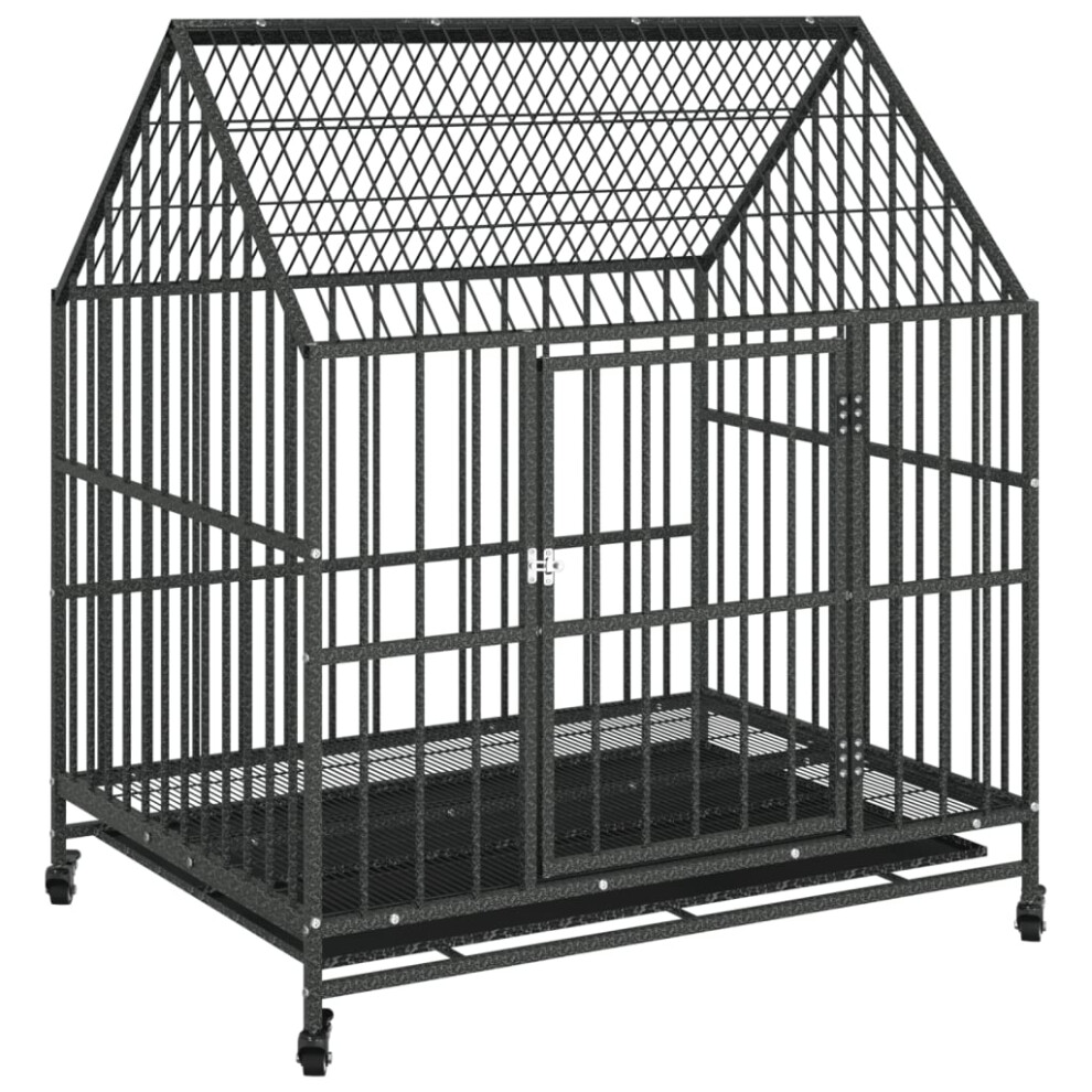 Vidaxl Dog Cage With Wheels Dog Kennel Pet Dog Crate Galvanised Steel Black