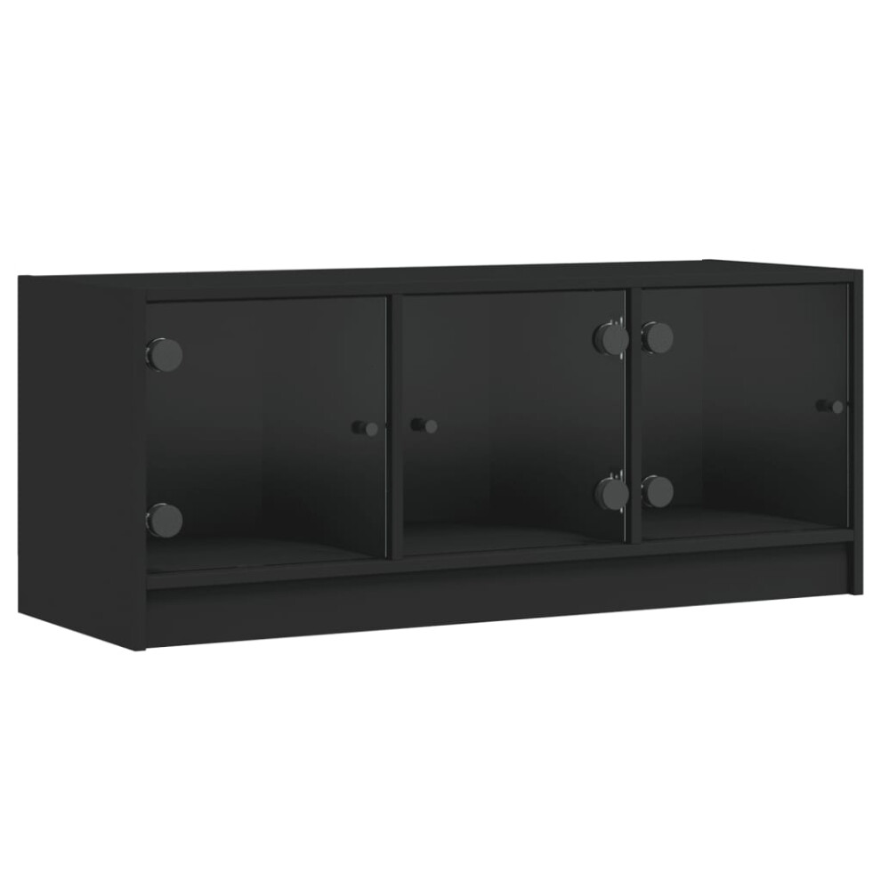 vidaXL TV Cabinet with Glass Doors TV Stand Entertainment Centre TV Unit Black